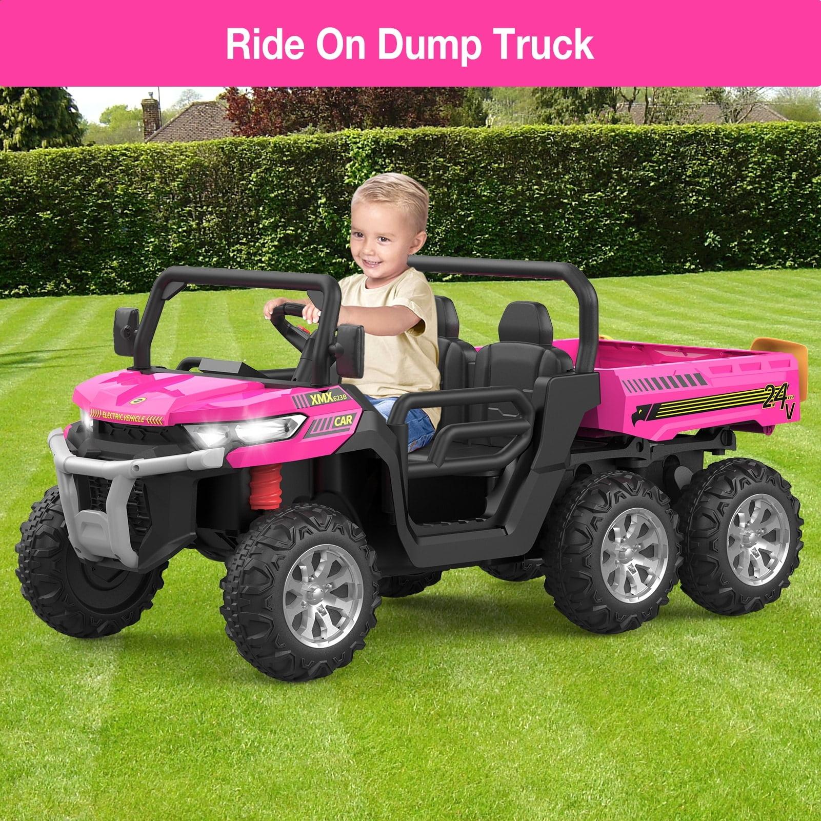 DreamDwell Home 4 Wheels 24V Ride on Dump Truck Toys 2 Seater Kids Ride On UTV Car with Remote Control,Electric Dump Bed
