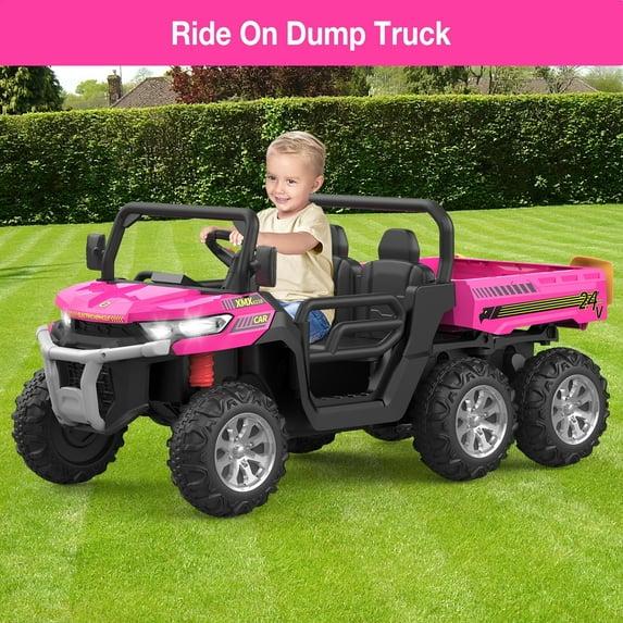 DreamDwell Home 4 Wheels 24V Ride on Dump Truck Toys 2 Seater Kids Ride On UTV Car with Remote Control,Electric Dump Bed