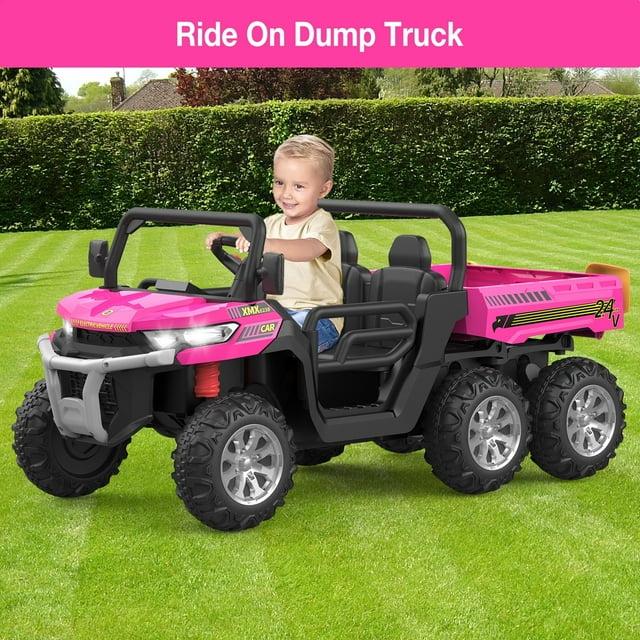 DreamDwell Home 4 Wheels 24V Ride on Dump Truck Toys 2 Seater Kids Ride On UTV Car with Remote Control,Electric Dump Bed