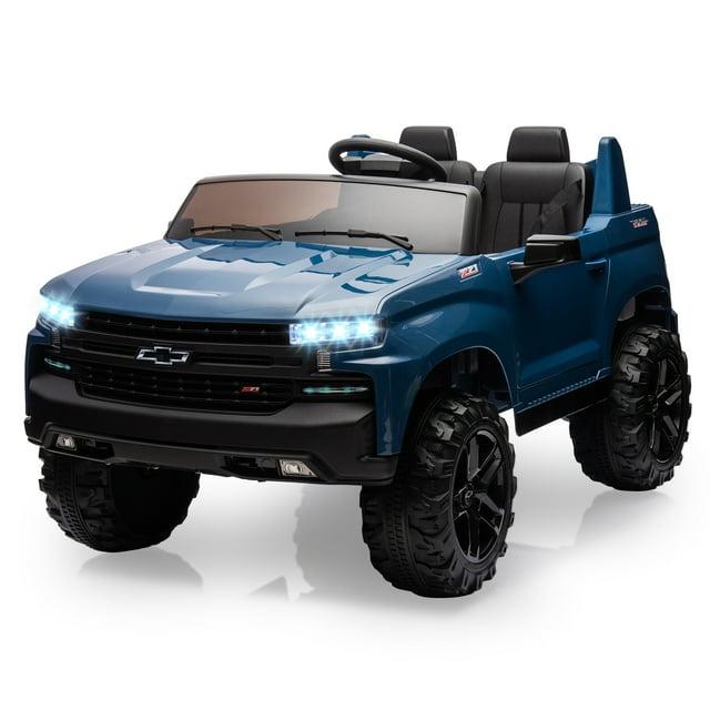 Chevrolet Silverado Autos Ride on con Motor de 24 V para Niños, Juguetes Ride on Extra Grandes de 2 Asientos con Control Remoto, Luz LED, Reproductor de MP3, Vehículos Eléctricos Camión Ride on para Niños y Niñas, Regalos, Azul