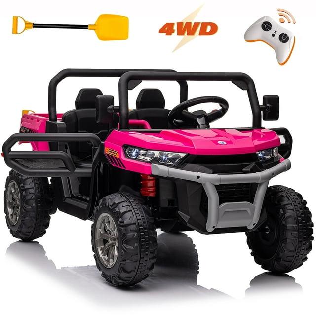 DreamDwell Home 4 Wheels 24V Ride on Dump Truck Toys 2 Seater Kids Ride On UTV Car with Remote Control,Electric Dump Bed