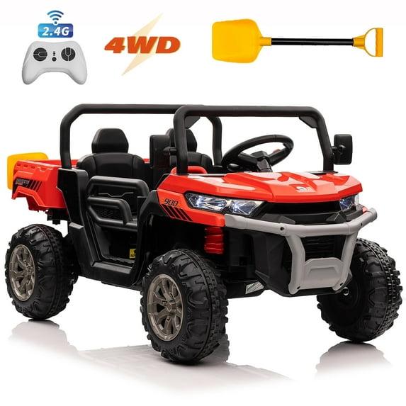4 Wheels 24V Ride on Dump Truck Toys 2 Seater Kids Ride On UTV Car with Remote Control,Electric Dump Bed