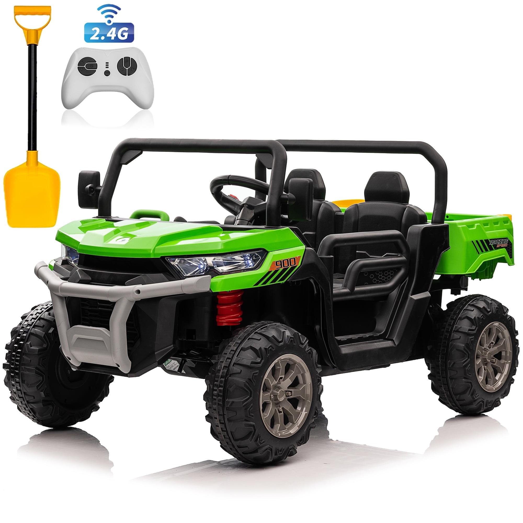 24V Ride on UTV Car, 2 Seater Kids Electric Powered Ride on Toys Dump Truck with Trailer Remote Control, Green