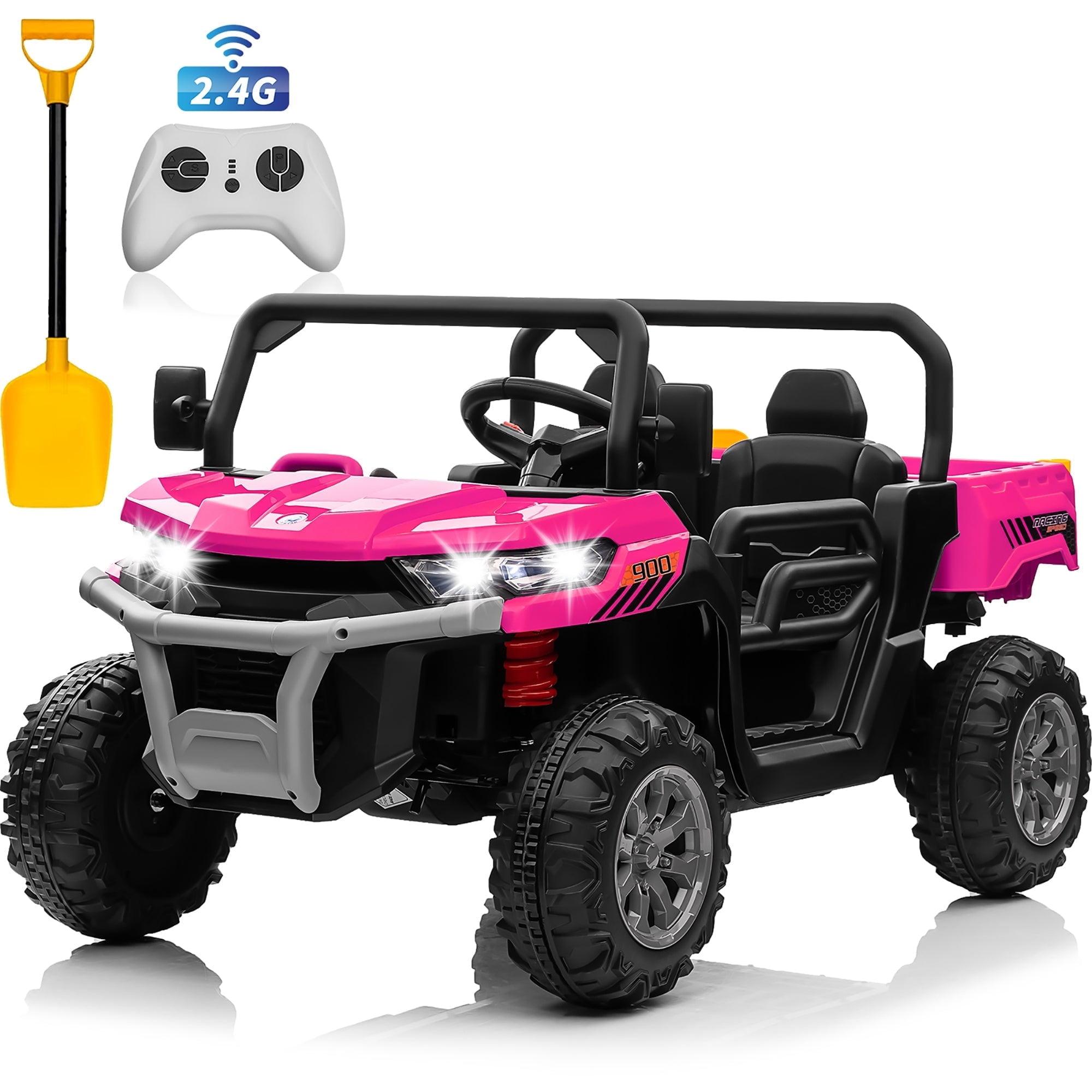 24V Kids Ride on Dump Truck with Remote Control, 2 Seater Powered 4-Wheel UTV Toys, 2x200W Ride on Tractor Car w/ Electric Dump Bed, Shovel, Bluetooth Music, Pink