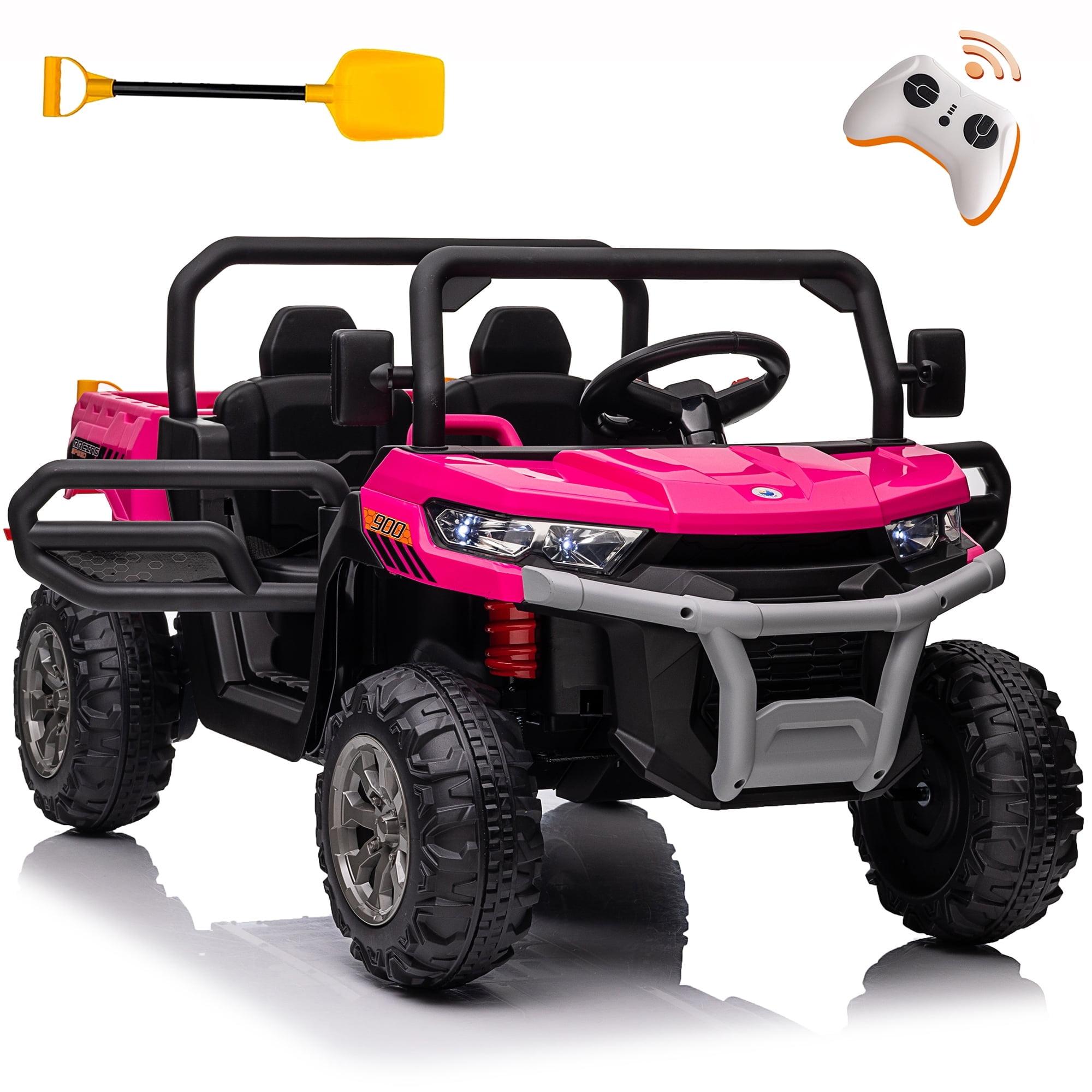 24V Kids Ride on Dump Truck with Remote Control, 2 Seater Powered 4-Wheel UTV Toys, 2x200W Ride on Tractor Car w/ Electric Dump Bed, Shovel, Bluetooth Music, Pink