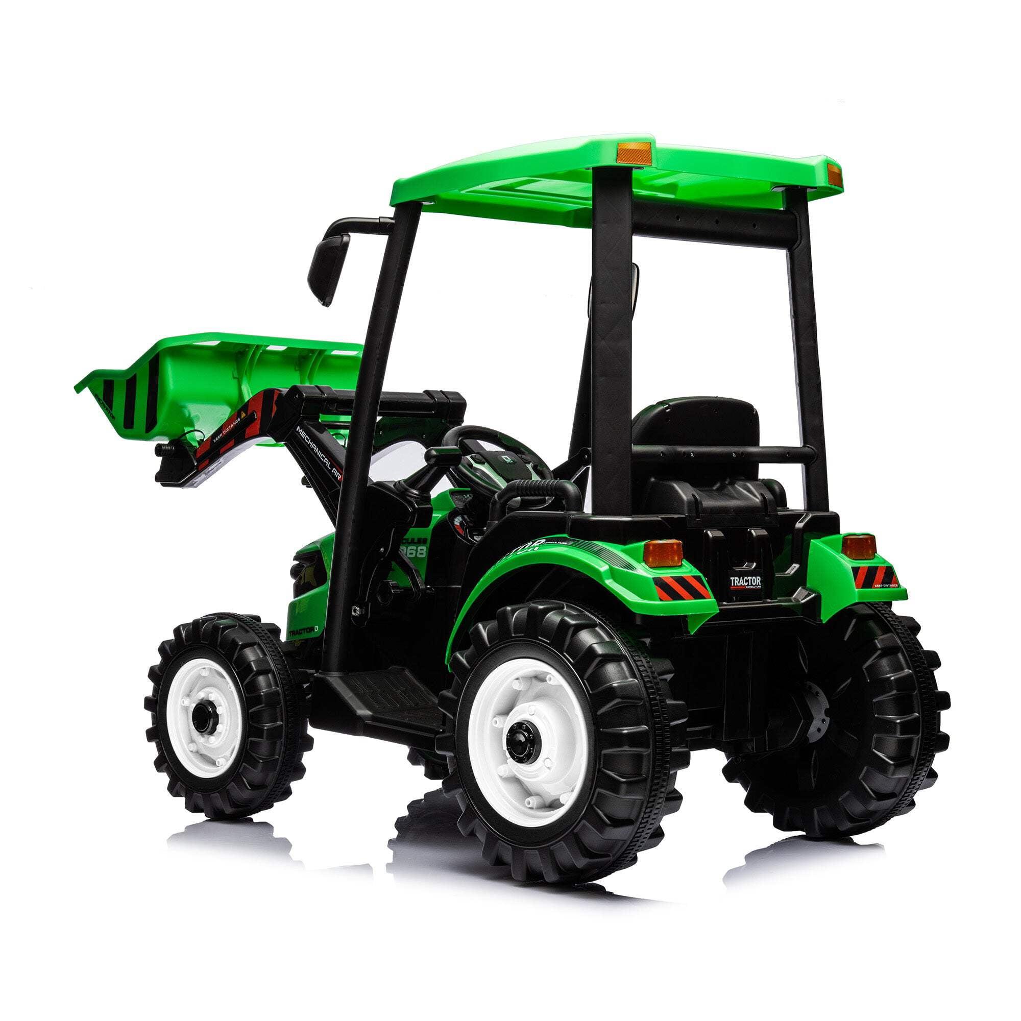 Green 24V Battery Powered Ride-On Excavator Tractor with Trailer