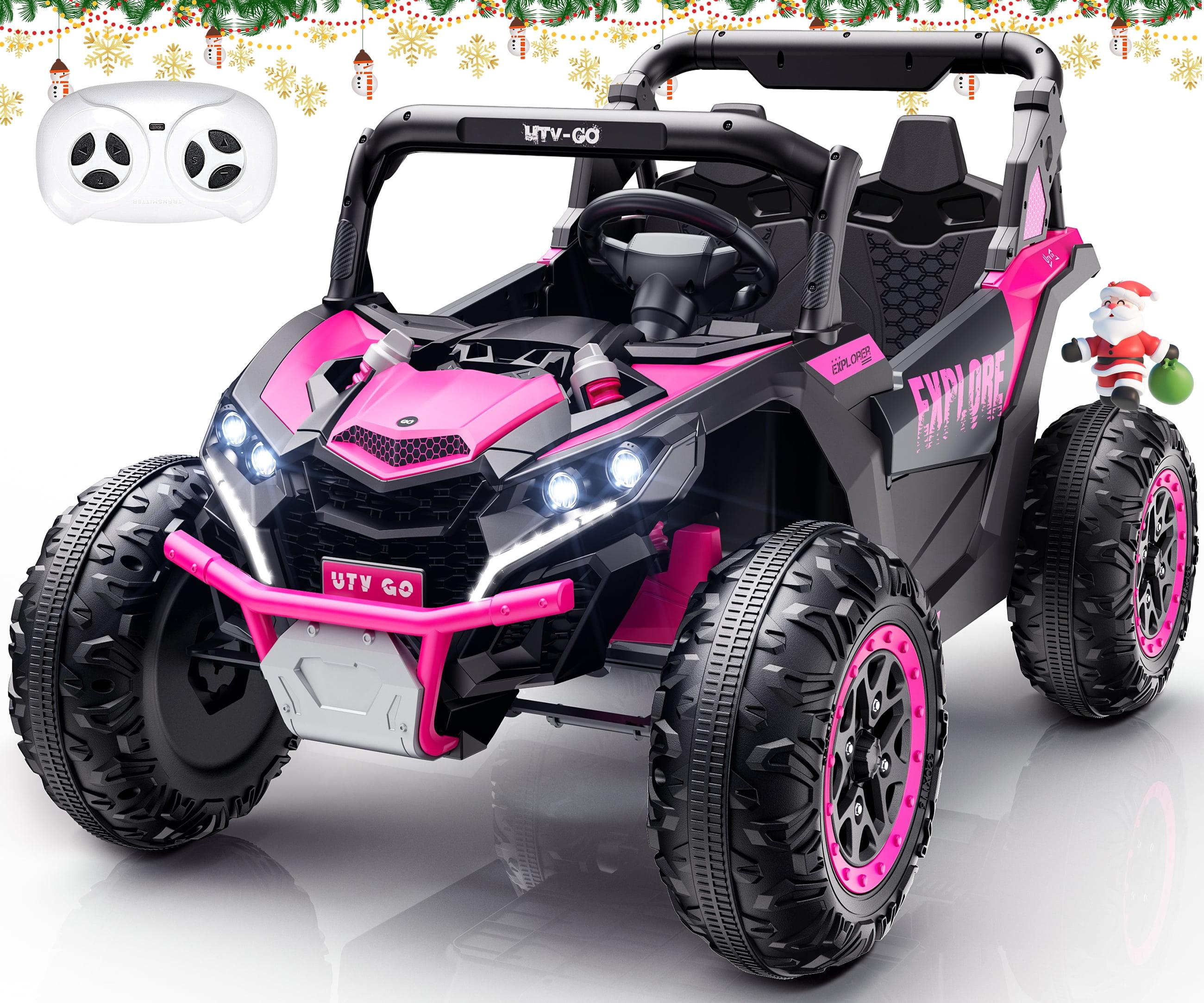 Yisufo 24V Kids Ride on Toys UTV with Remote Control,4WD 2 Seater Ride on Truck Car,7Ah Large Battery Electric Car with 3 Speed, LED Lights, Music for 3-8 Years Kids Pink