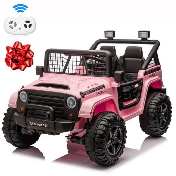 Electric Ride On Car, 24V 2 Seats for Kids, with Remote Control, 4WD Spring Suspension, 2 Speeds, Music, for 3+,Pink