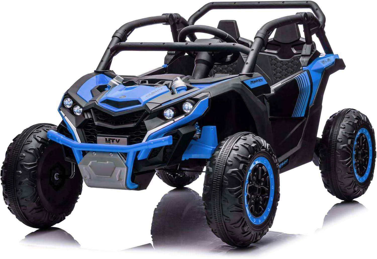 24V Ride on Car with Remote Control, 2 Seater Kids Ride on UTV with Four-Wheel Suspension, Slow Start, Volume Control, LED Lights