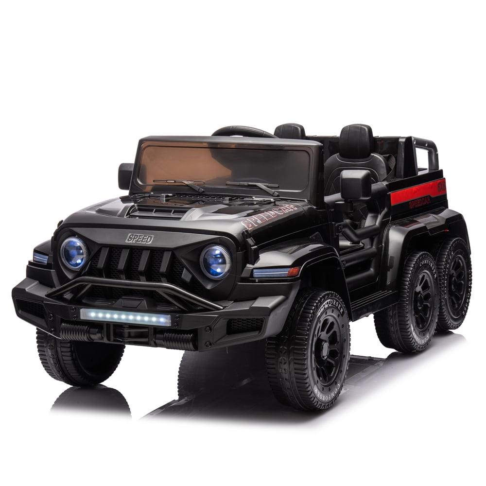 Black 24V Six-Wheel Ride-On Truck with Remote Control