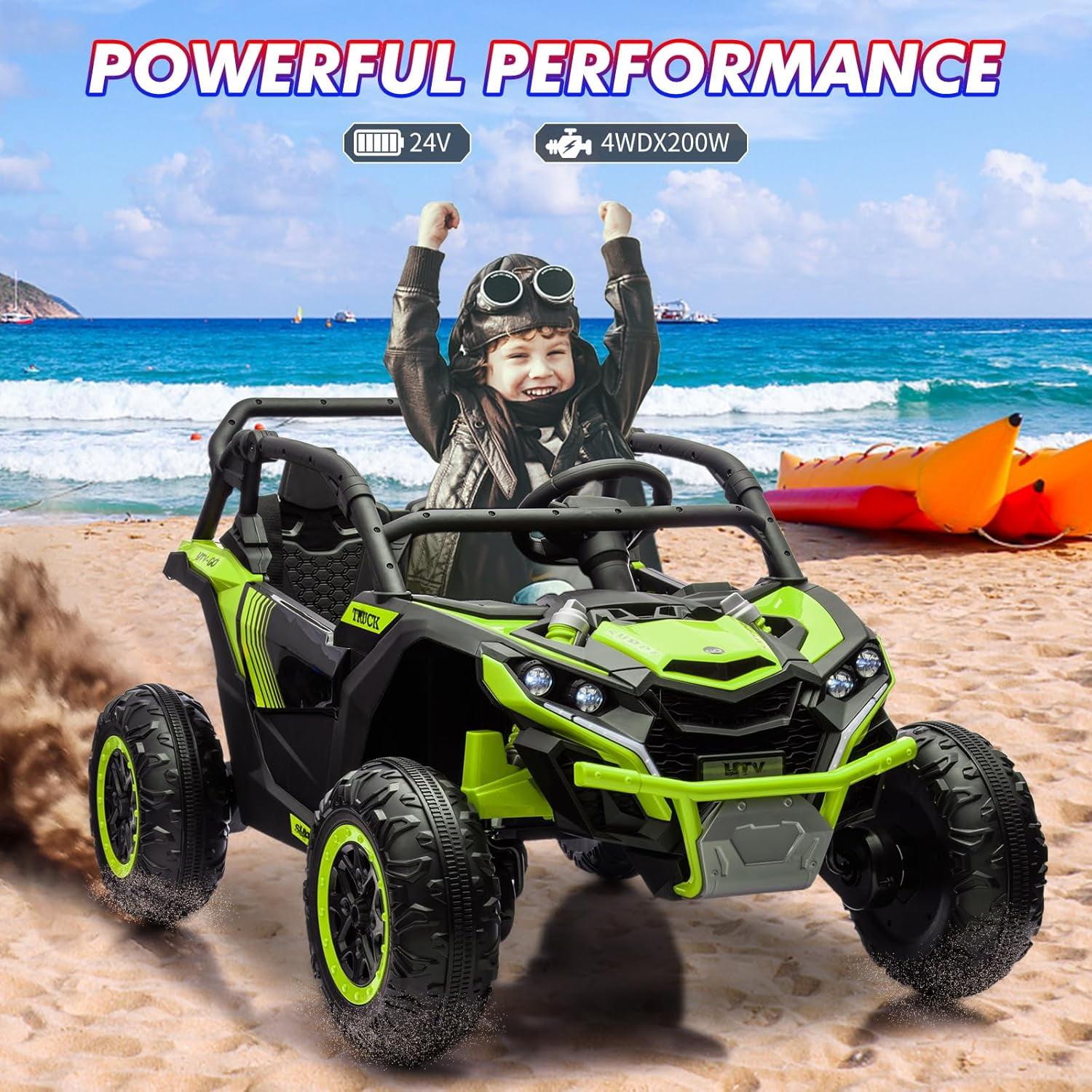 24 Volt 4X4 Ride on Toys with 2 Seat, 600W Power UTV Car 4 Wheeler for Big Kids with Remote Control, Storage, 3 Speeds, Bluetooth Music