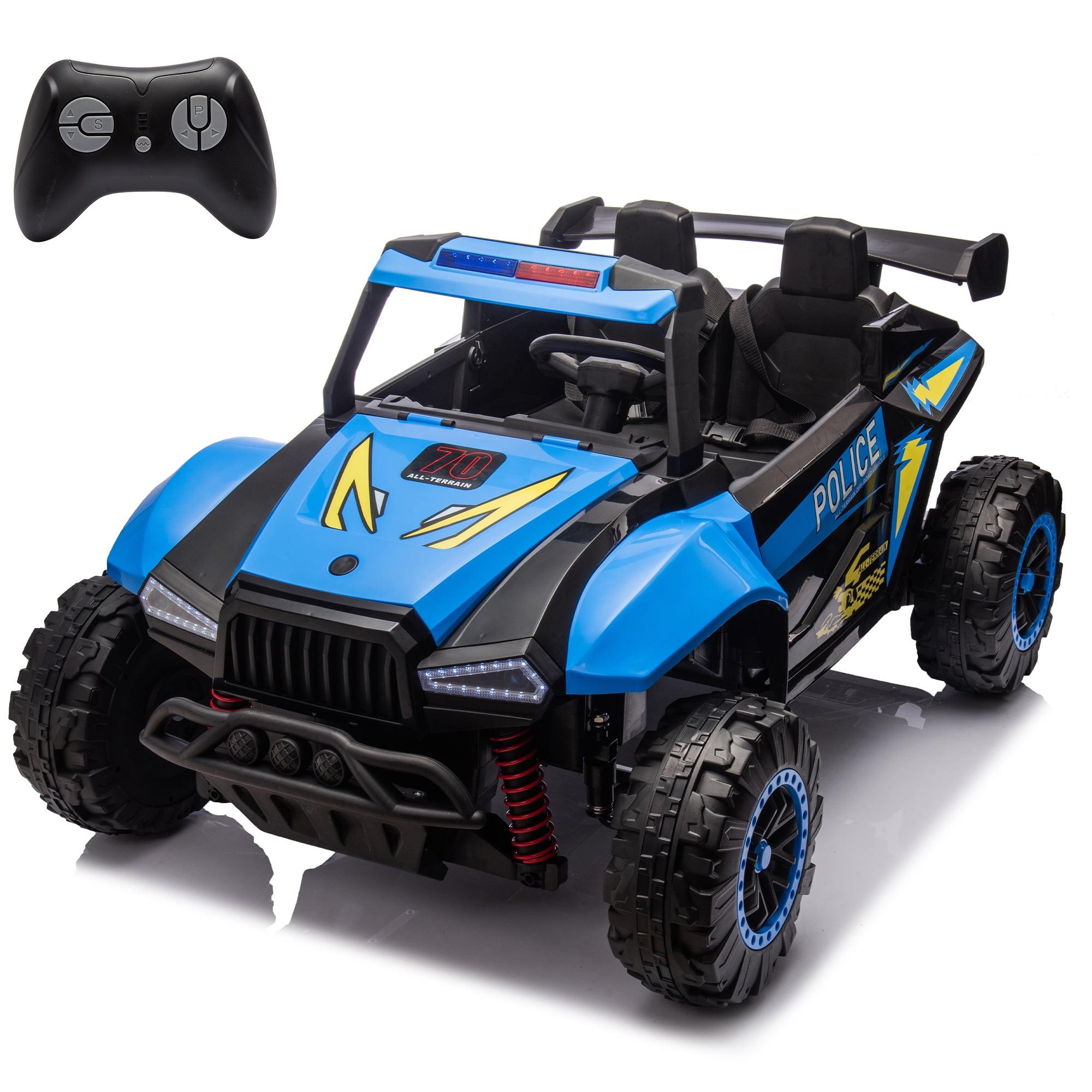 24V Blue Two-Seater Police Ride-On Car with LED Lights