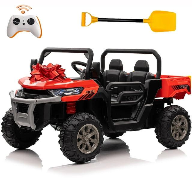 DreamDwell Home 4 Wheels 24V Ride on Dump Truck Toys 2 Seater Kids Ride On UTV Car with Remote Control,Electric Dump Bed