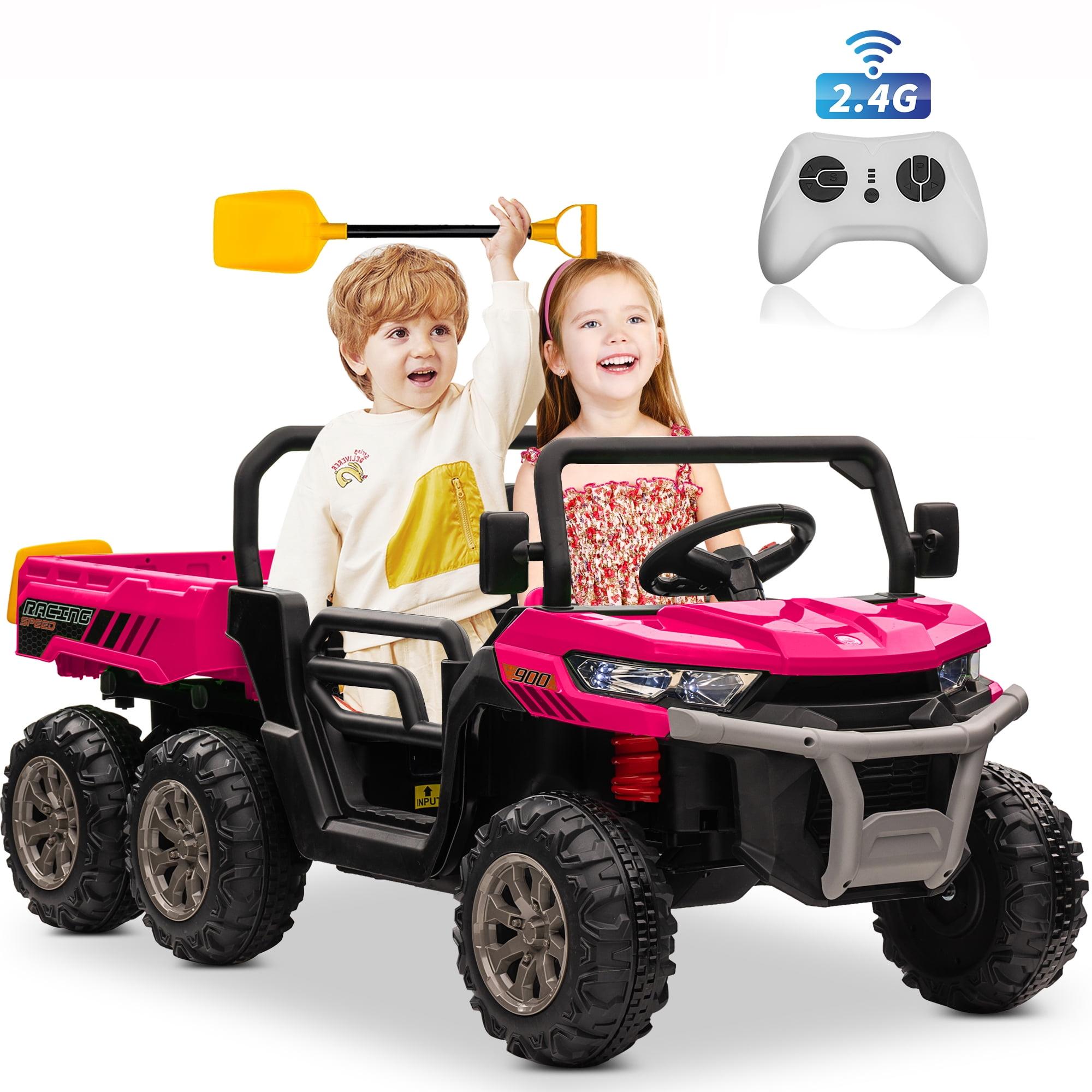 24V Kids Ride on Dump Truck with Remote Control, 2 Seater Powered 4-Wheel UTV Toys, 2x200W Ride on Tractor Car w/ Electric Dump Bed, Shovel, Bluetooth Music, Pink