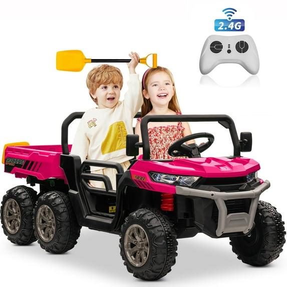 DreamDwell Home 4 Wheels 24V Ride on Dump Truck Toys 2 Seater Kids Ride On UTV Car with Remote Control,Electric Dump Bed