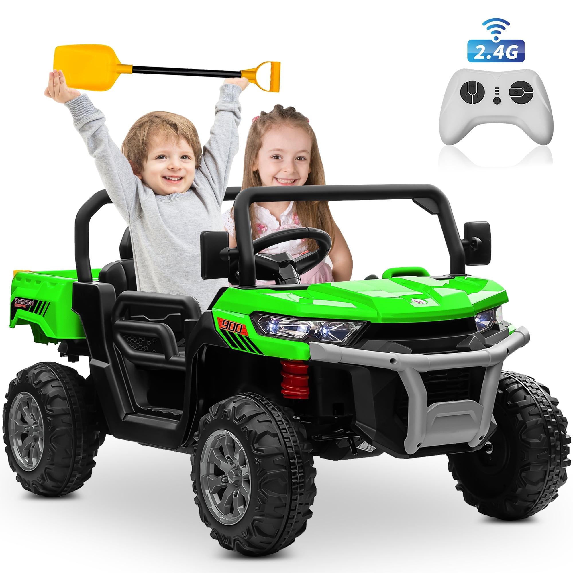 24V Ride on UTV Car, 2 Seater Kids Electric Powered Ride on Toys Dump Truck with Trailer Remote Control, Green