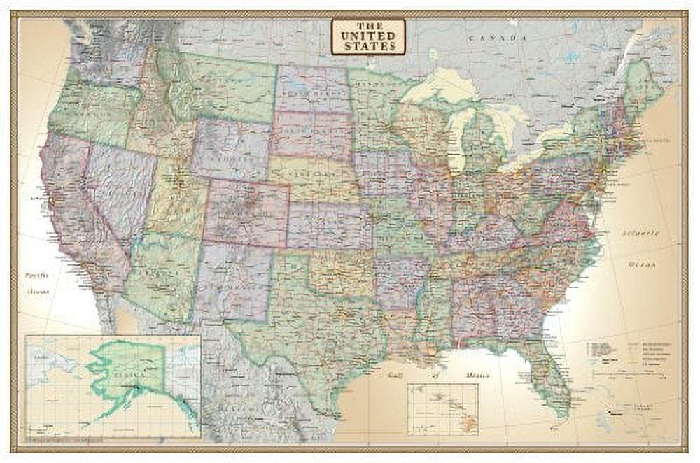 Large Laminated Vintage Style United States Wall Map Poster