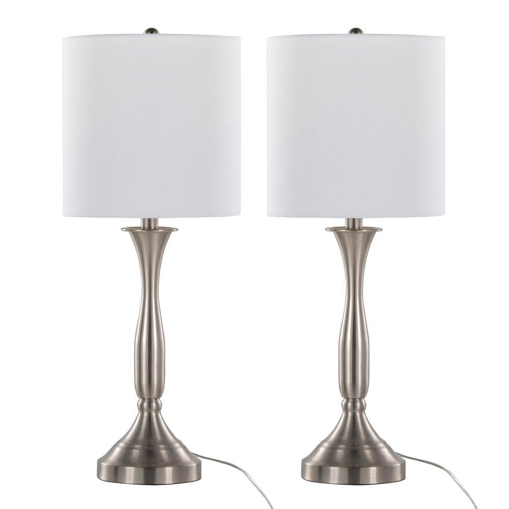 LumiSource (Set of 2) Sawyer 25" Contemporary Table Lamps Brushed Nickel with White Linen Shade and Built-in USB Port from Grandview Gallery