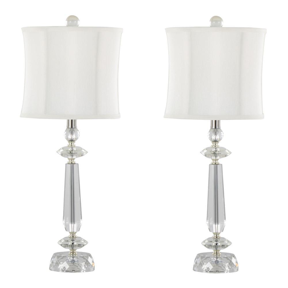 LumiSource (Set of 2) Karat 25.5" Contemporary Crystal Table Lamps with White Softback Shade from Grandview Gallery: Linen Drum Shade, UL Listed