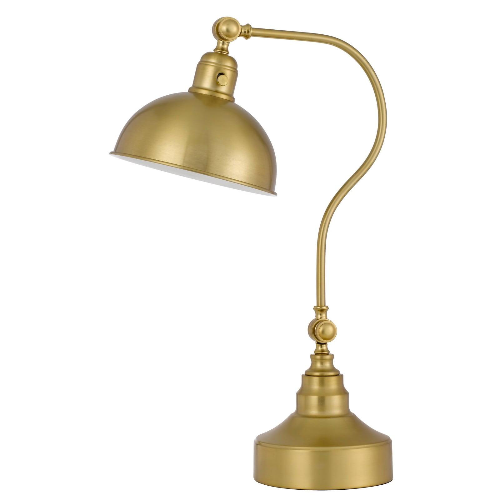 Elegant 25" Brass Metal Curved Arc Desk Lamp with Adjustable Dome Shade