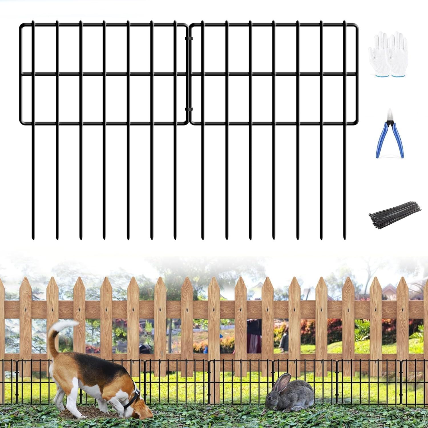 25 Pack Garden Animal Barrier Fence, 1.65inch Spike Spacing No Dig Fence, Reusable Rustproof Metal Fence Border, Dogs Rabbits Blocker Fence for Outdoor Yard, Total 27ft(L) x 17inch(H)