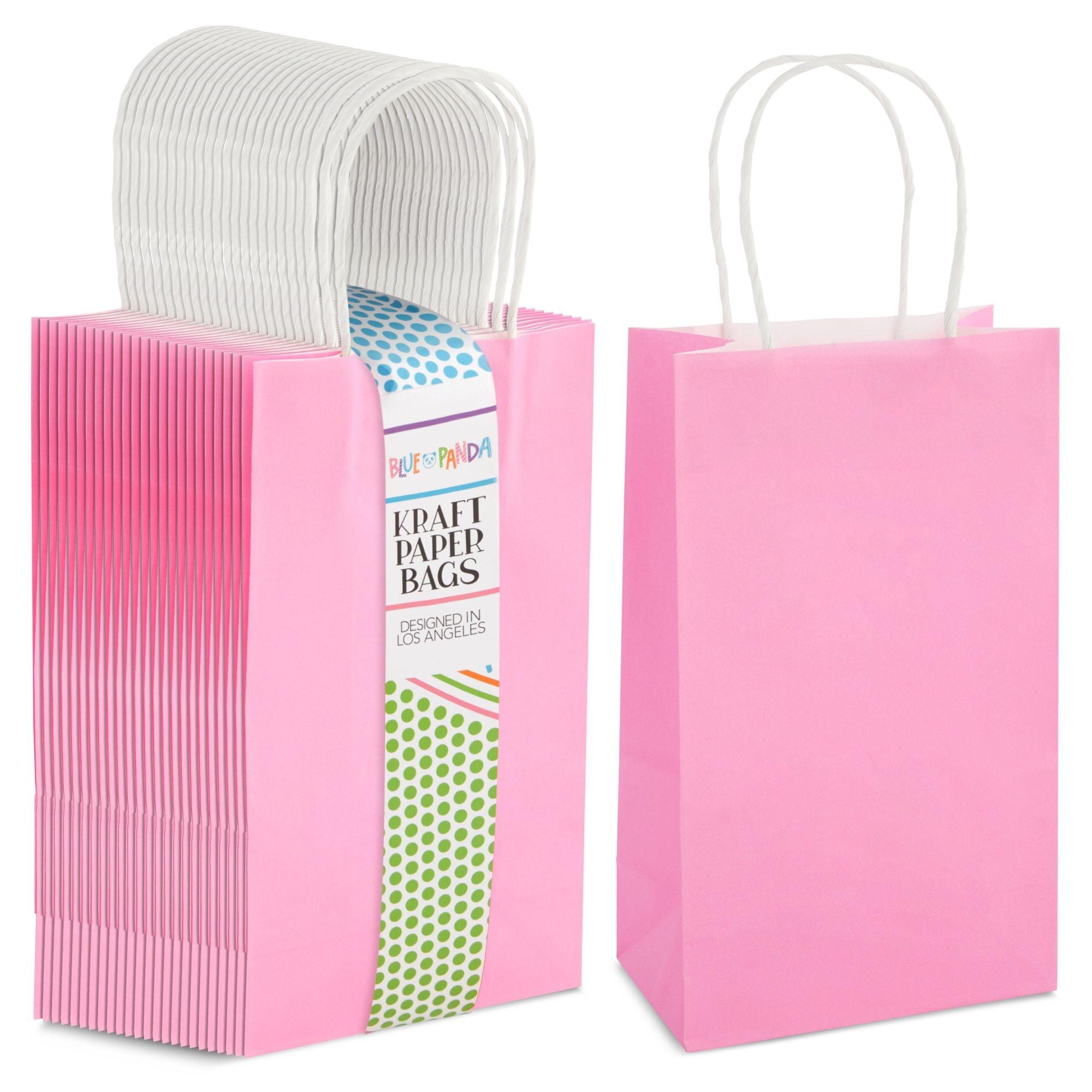 Blue Panda 25-Pack Pink Gift Bags with Handles - Small Paper Treat Bags for Birthday, Wedding, Retail (5.3x3.2x9 In)