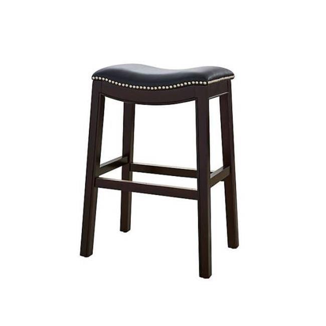 25 in. Julian Counter-Height Wood Barstool with Black Faux-Leather Seat - Espresso