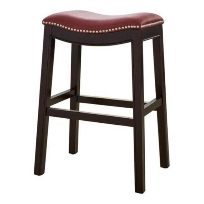 25 in. Julian Counter-Height Wood Barstool with Red Faux-Leather Seat - Espresso