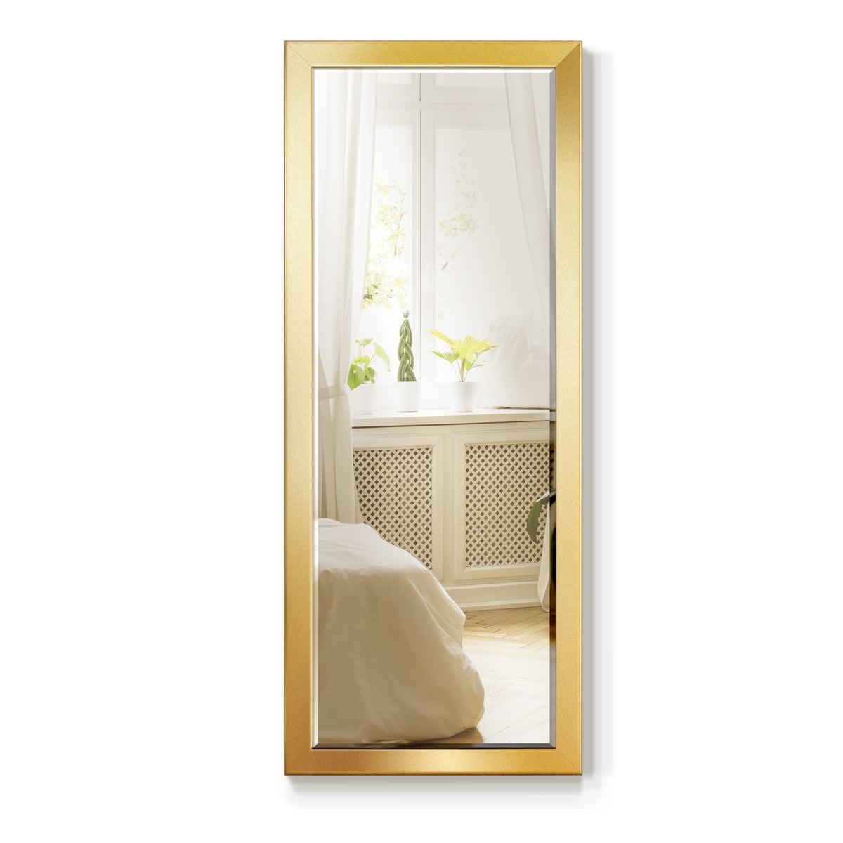 25 in. W x 61 in. H Framed Rectangle Beveled Edge Wood Full Length Mirror in Solid Gold