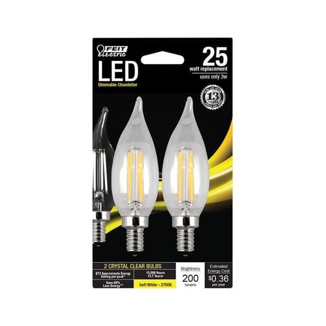 Feit Electric CA10 E12 (Candelabra) LED Bulb Soft White 25 Watt Equivalence 2 pk