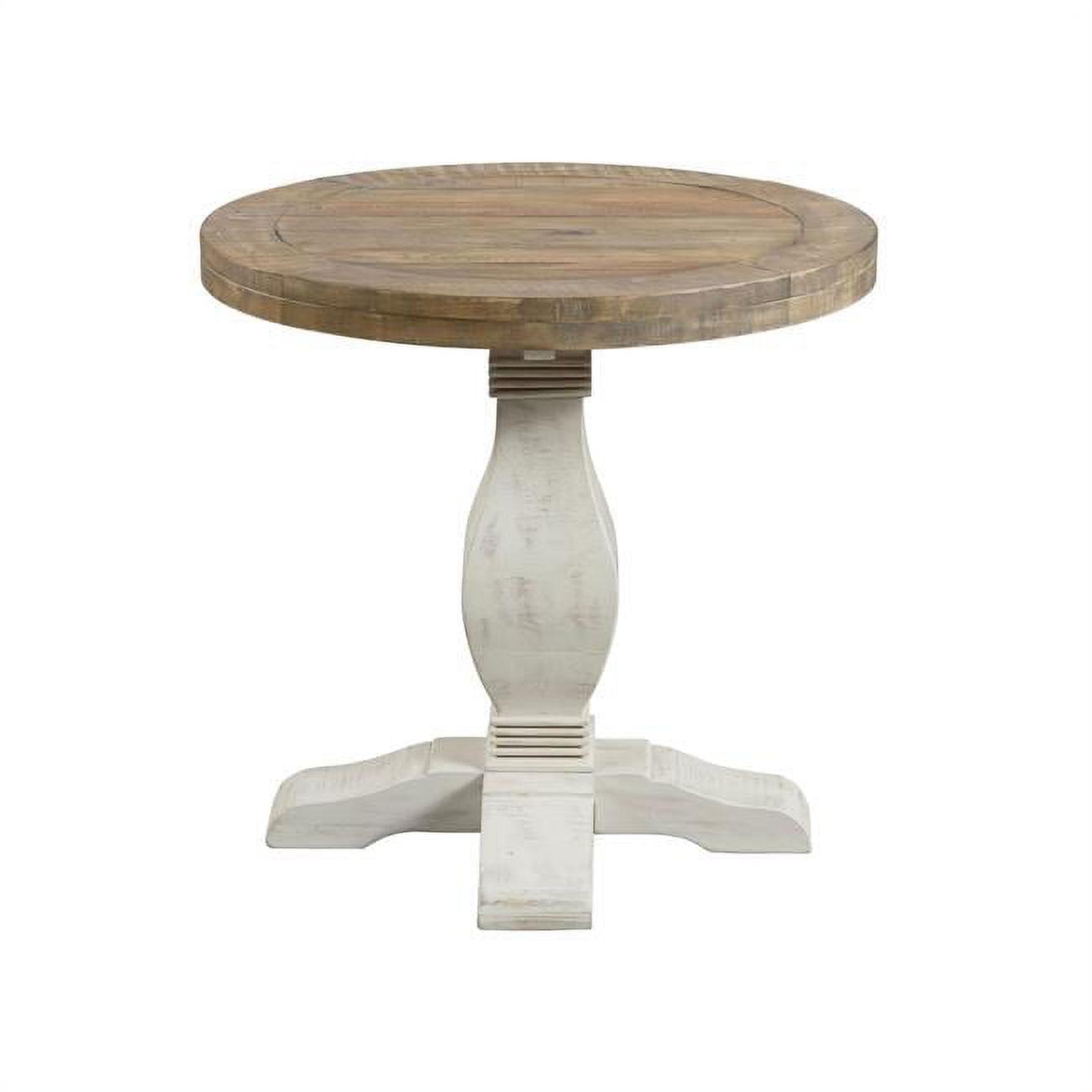 Farmhouse Chic 26" Round Pedestal End Table with Storage in Natural & White