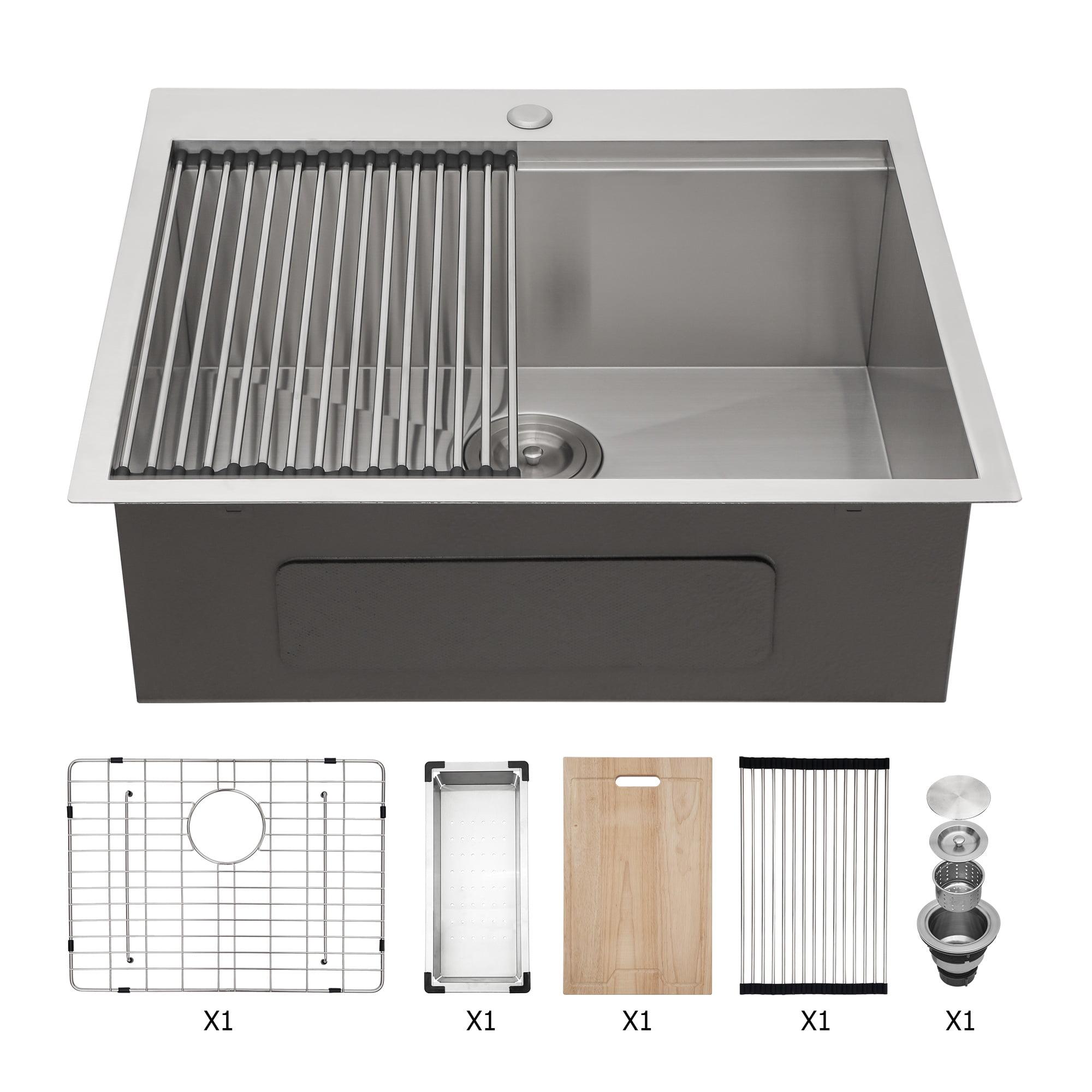 25"x22" Stainless Steel 18 Gauge Single Bowl Drop-In Workstation Kitchen Sink with All Accessories, 1-Pre-Drilled Faucet Hole