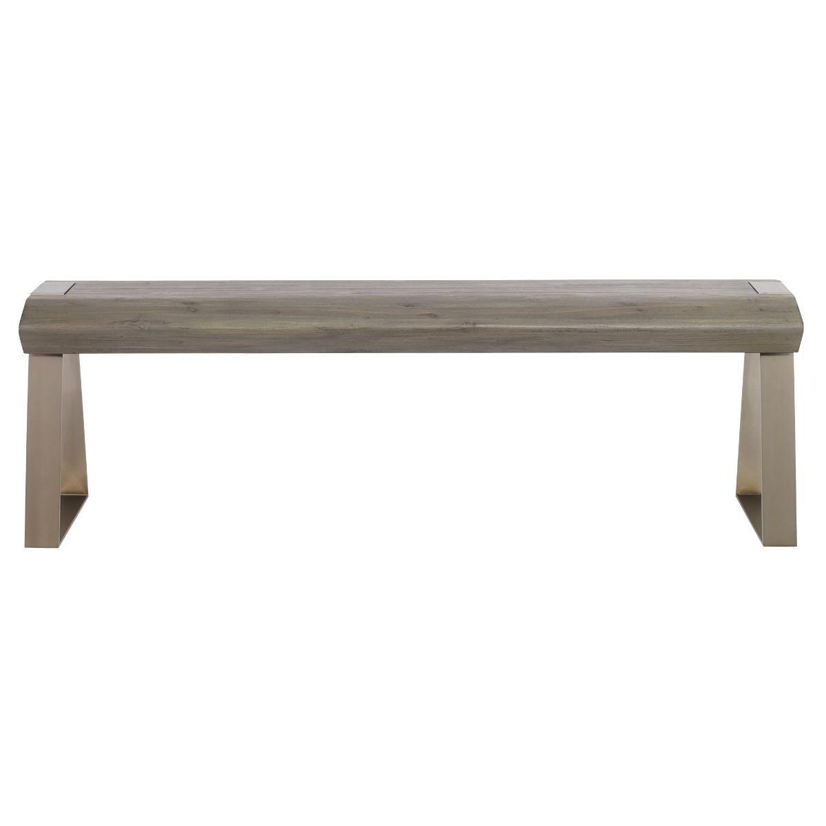 Contemporary Light Gray Acacia Wood and Steel Bench