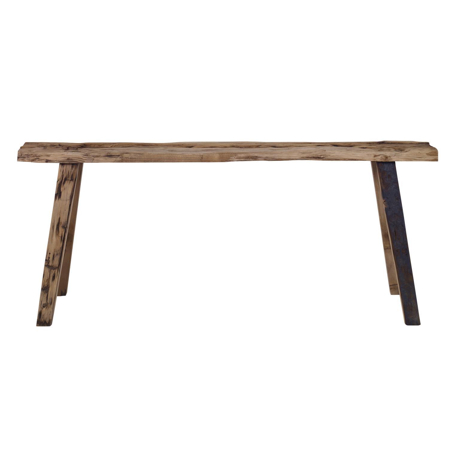 Rustic Brown Reclaimed Pine Wood Bench, 50 Inch