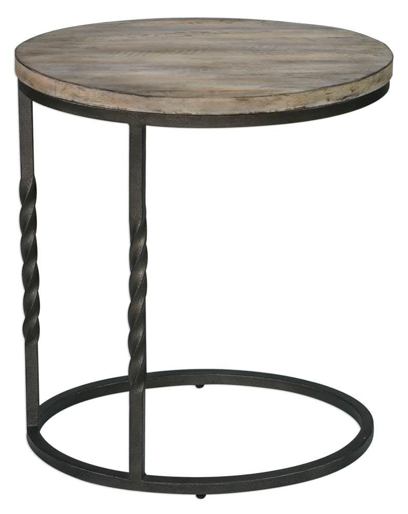 Tauret Aged Steel and Acacia Wood Oval End Table