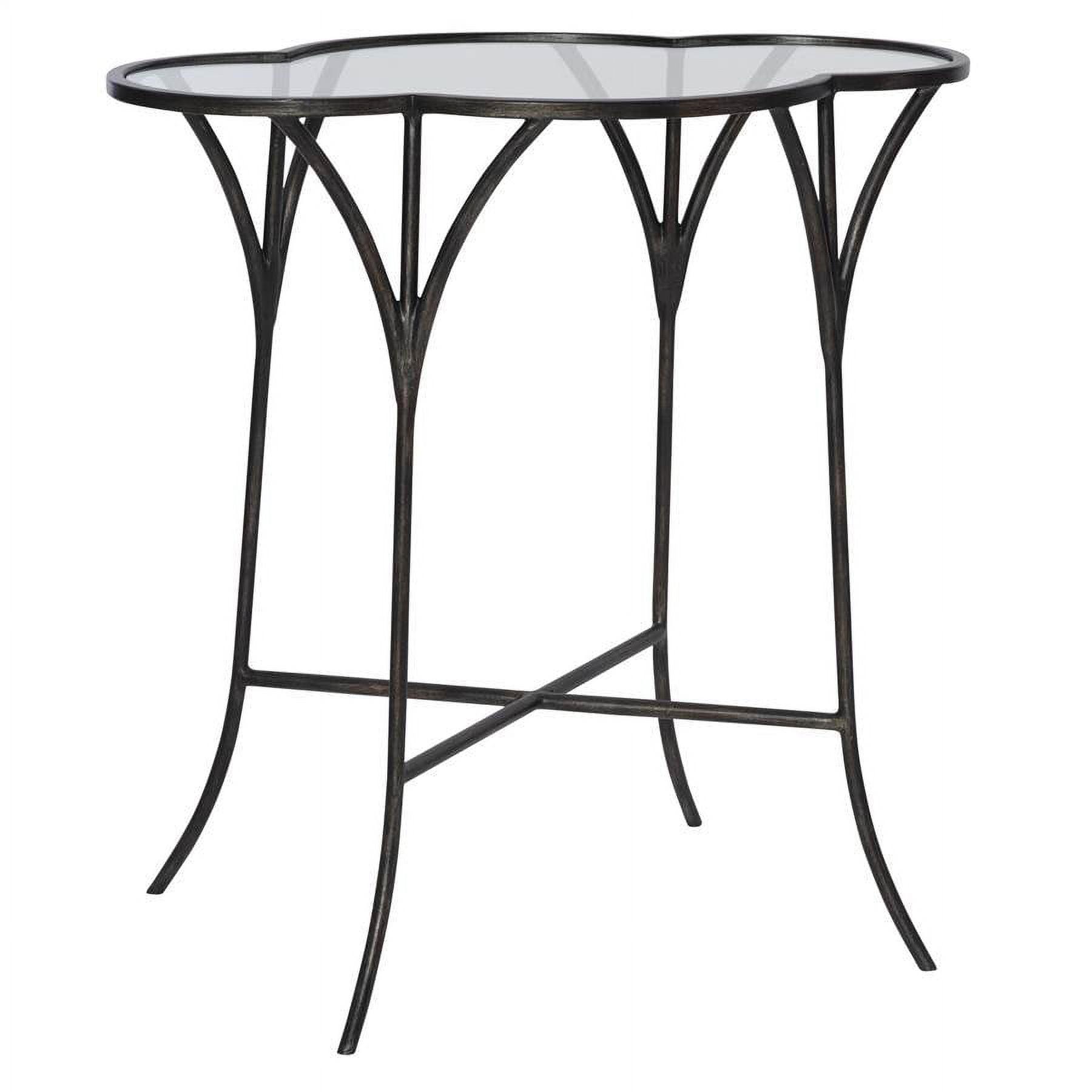 24" Black Metal Accent Table with Clear Glass Top