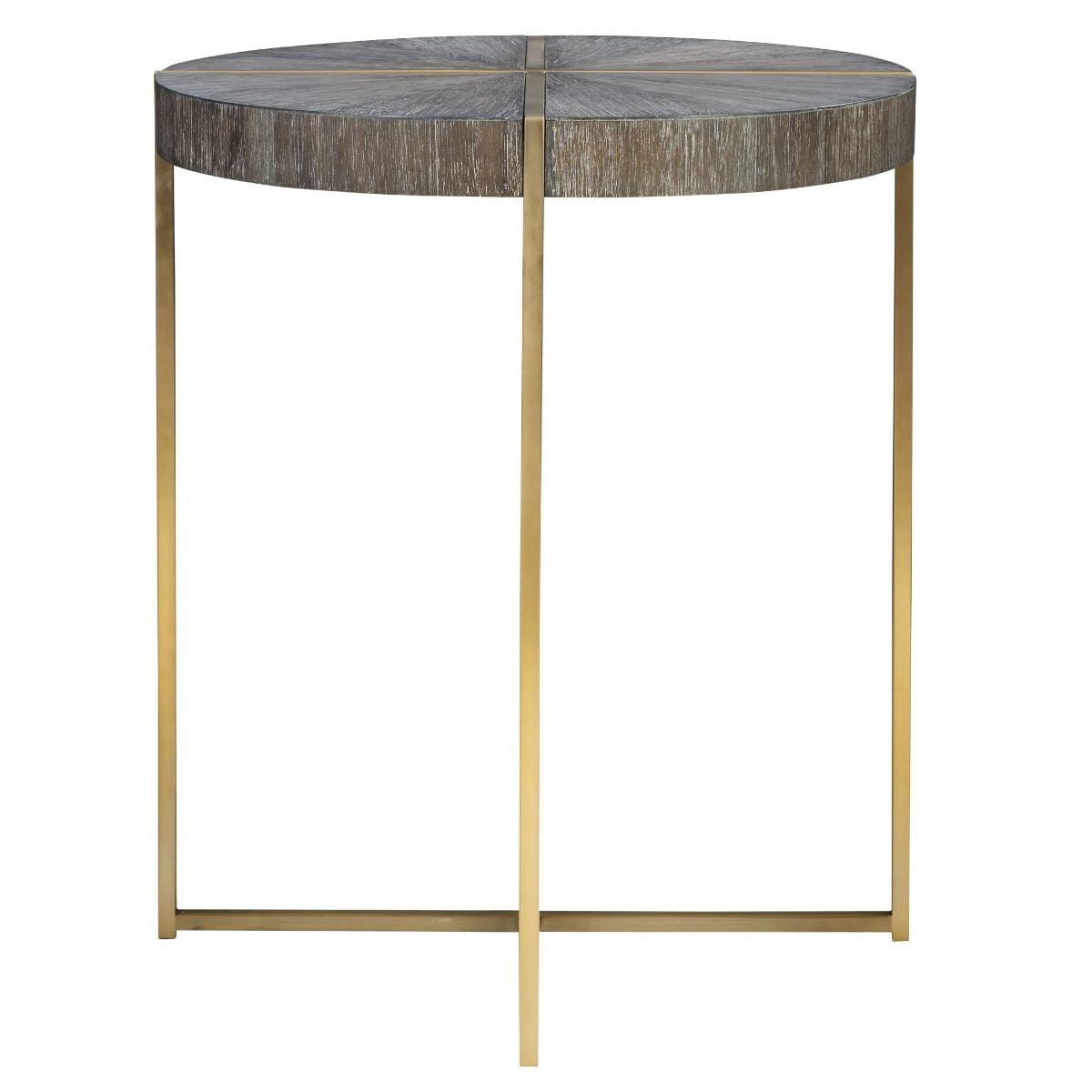 Contemporary Taja 24" Round Accent Table in Dark Walnut and Brushed Brass