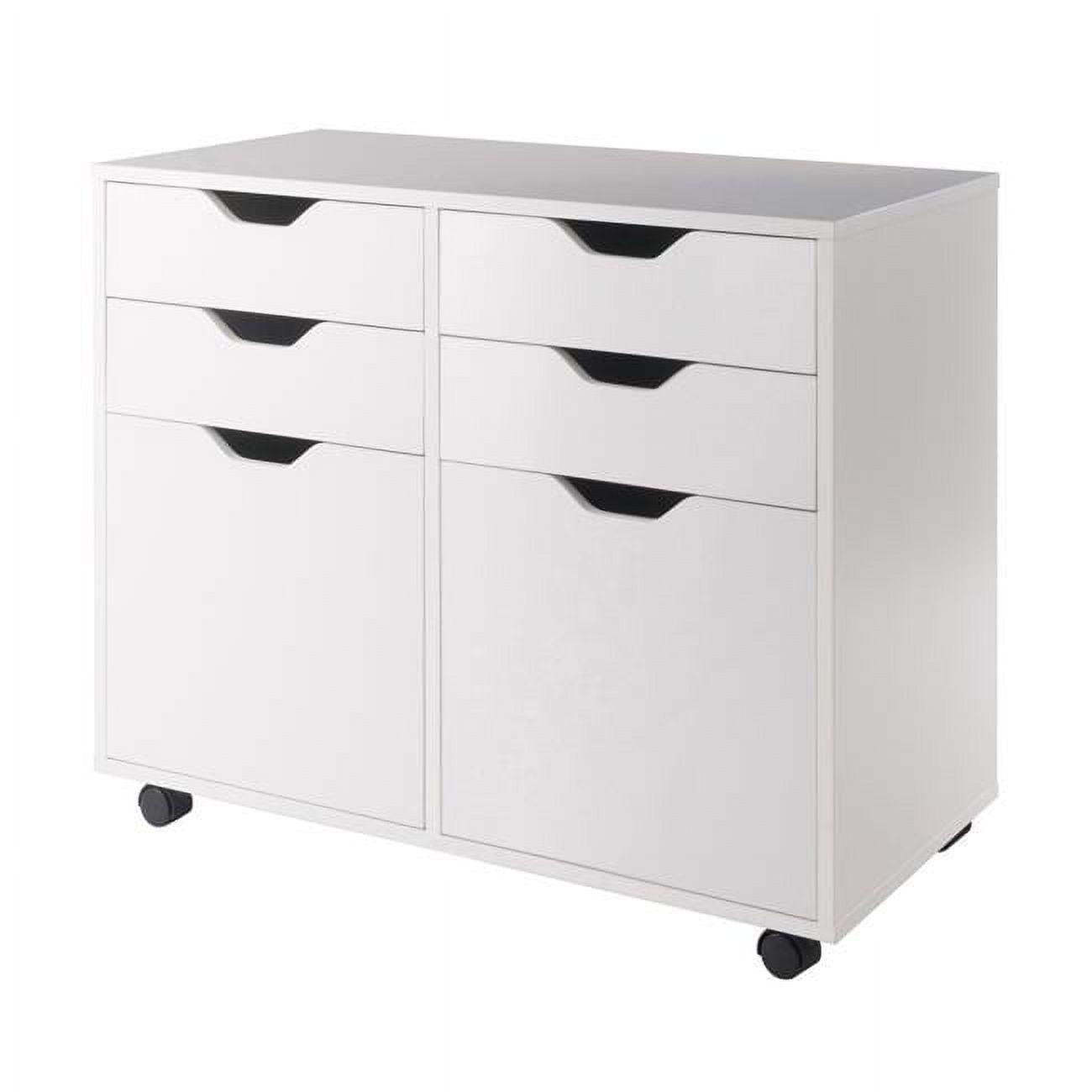 Modern White Composite Wood Mobile Storage Cabinet with Locking Wheels