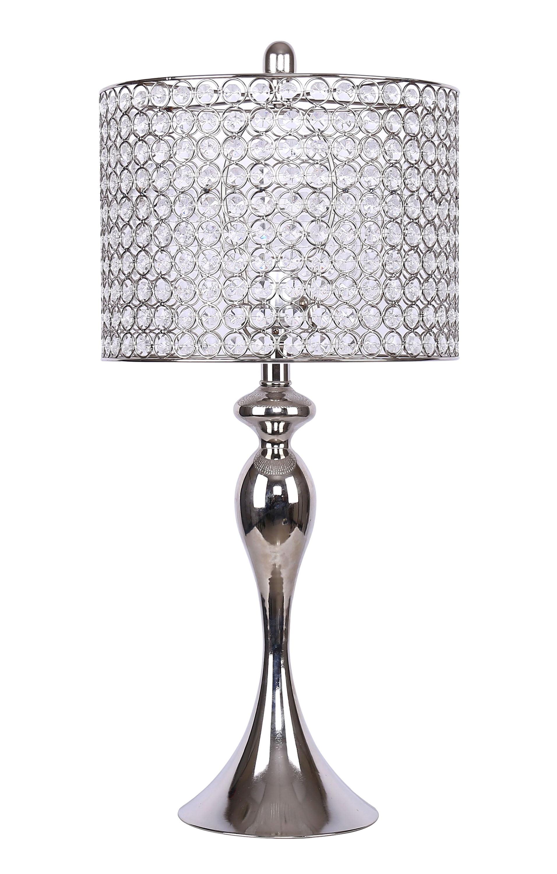 LumiSource (Set of 2) Ashland 27" Contemporary Table Lamps Polished Nickel with Round Clear K9 Crystal Beads from Grandview Gallery: UL Listed
