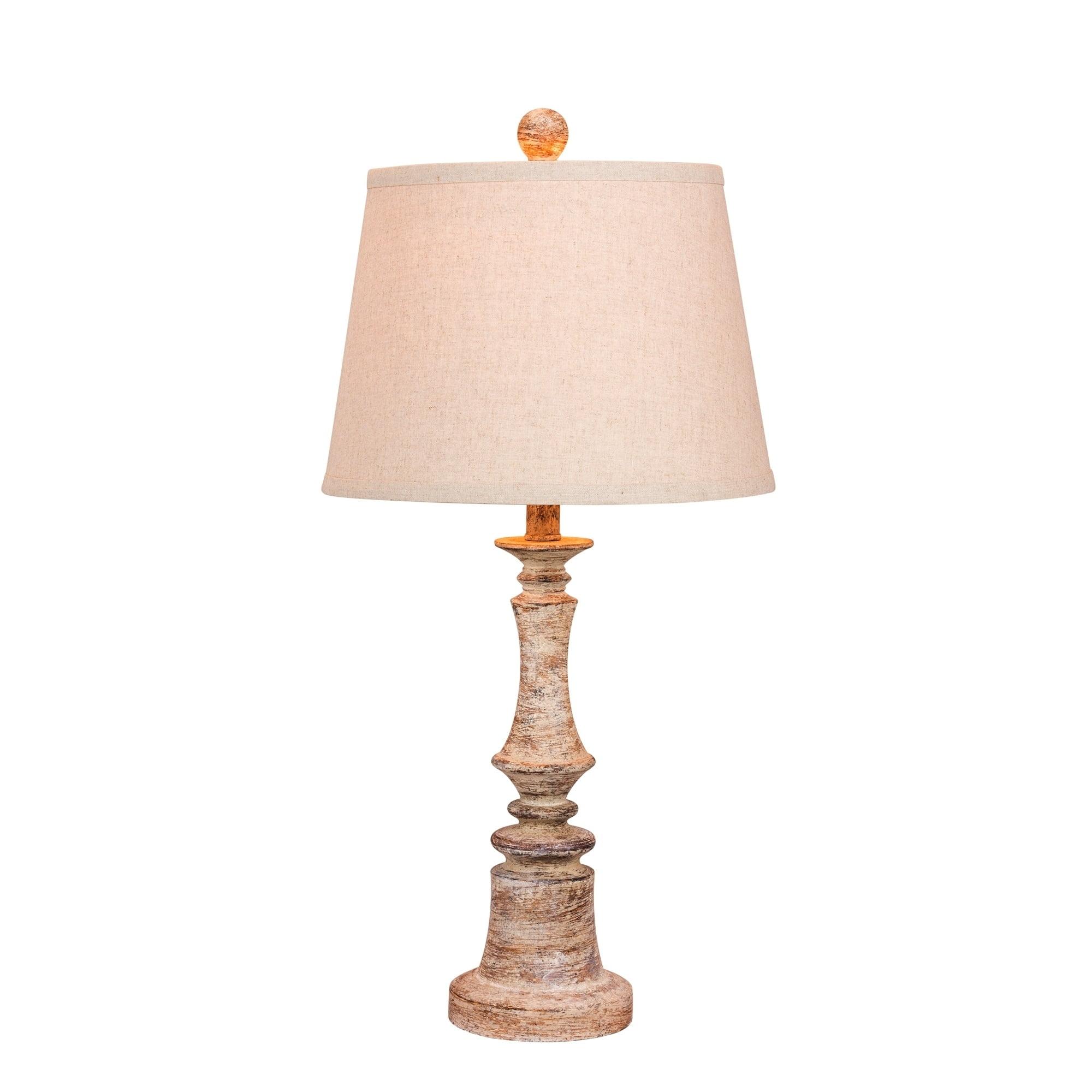 26.5" Cottage Antique Beige Resin Candlestick Table Lamp