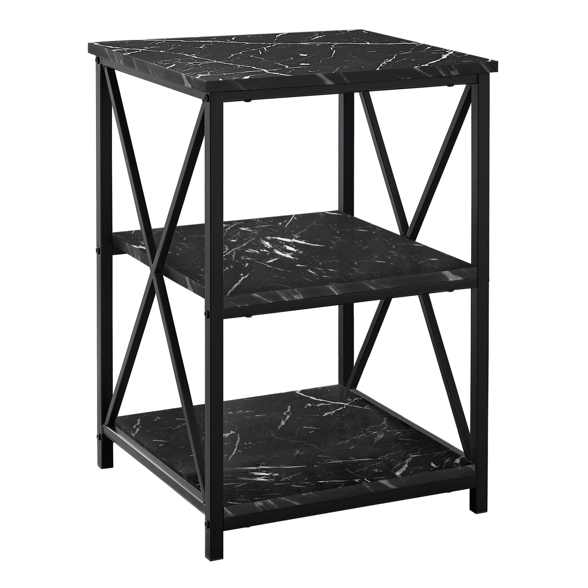 Contemporary Black Marble-Look 3-Tier Metal Accent Table