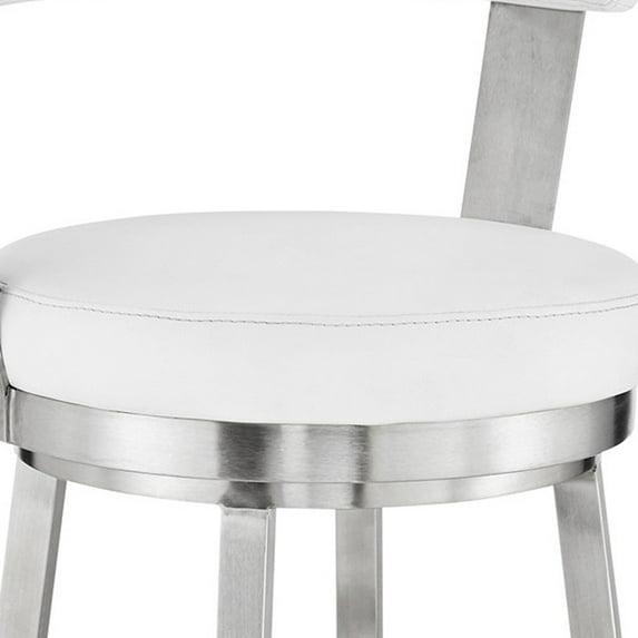26" Chic White Faux Leather with Stainless Steel Finish Swivel Bar Stool
