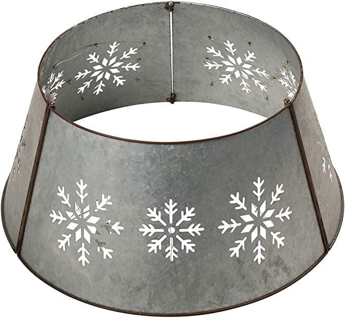 Rustic Silver Snowflake Iron Christmas Tree Collar with Lights