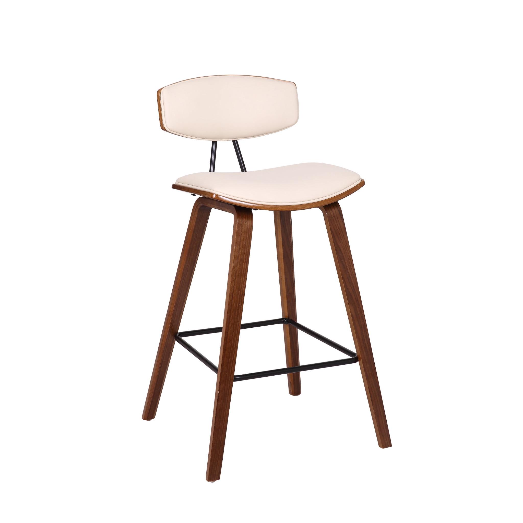 Contemporary Cream Faux Leather & Walnut Wood Counter Stool