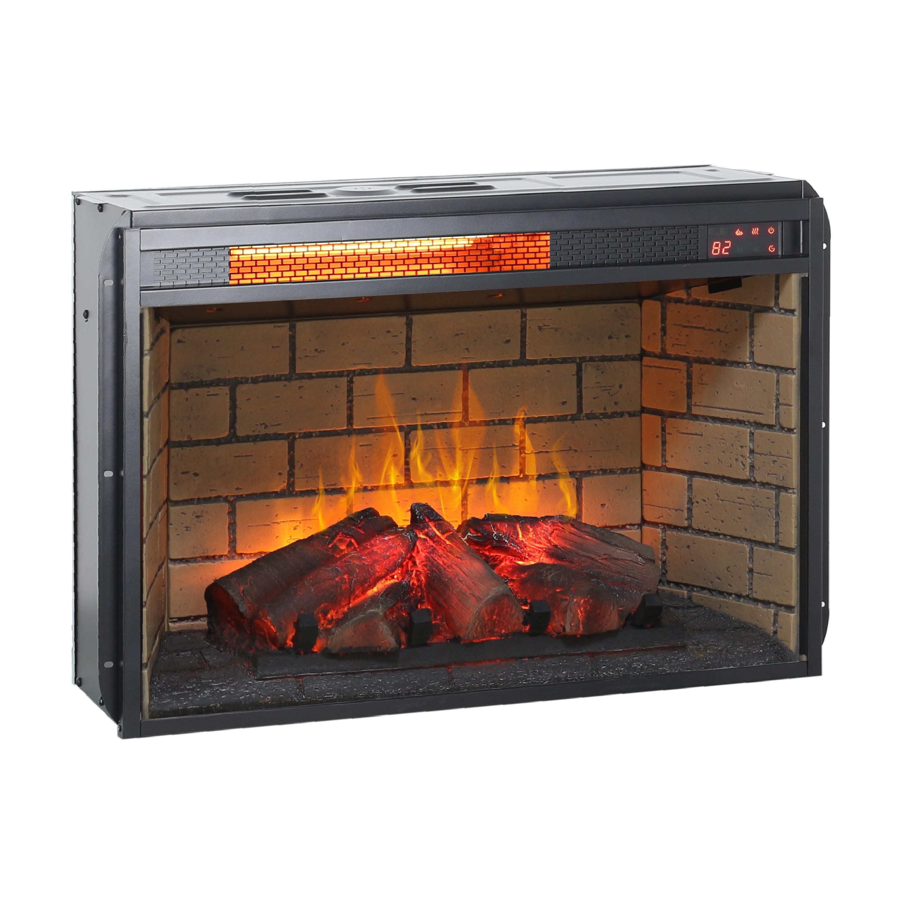 26-Inch Black Wood Electric Fireplace with Tempered Glass