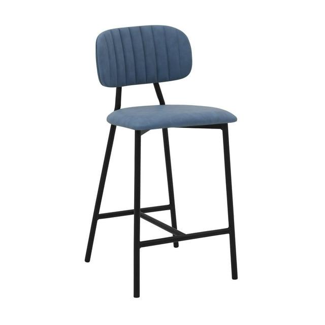 26 Inch Leatherette and Metal Barstool, Blue and Black - Saltoro Sherpi
