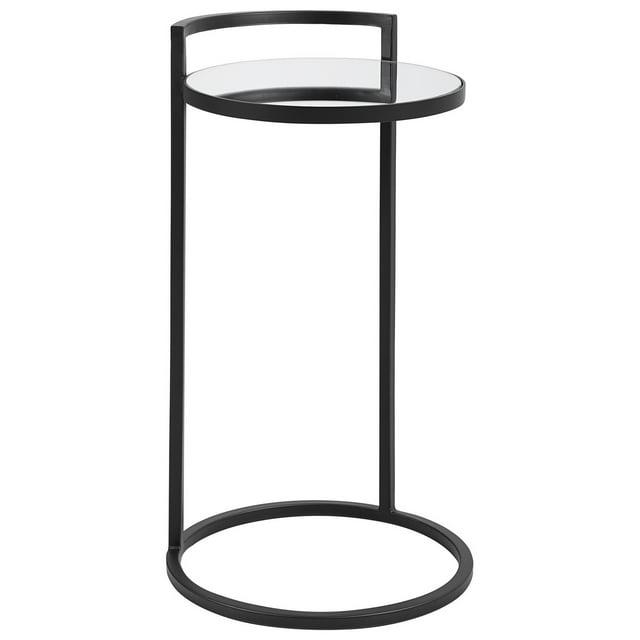 26 Inch Metal Frame Mirrored Top Accent Table, Black - Saltoro Sherpi