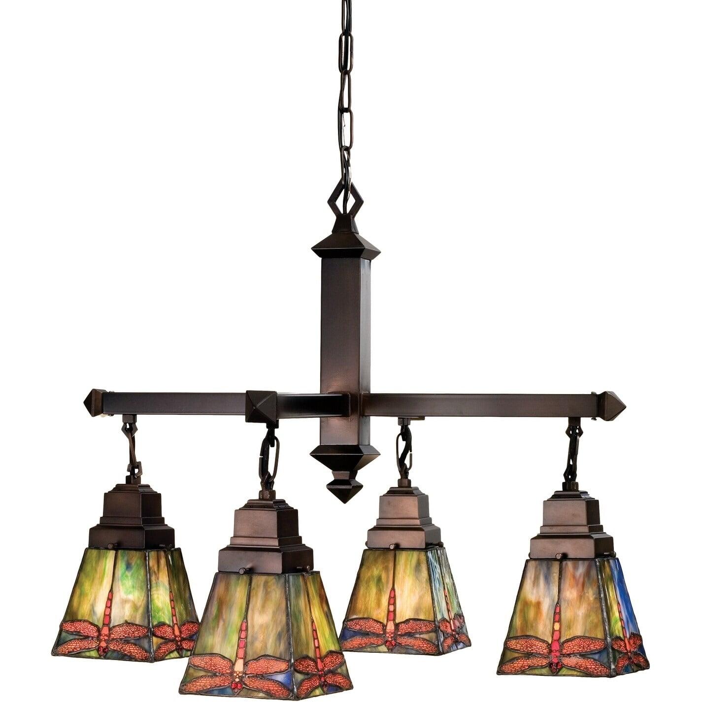 Mahogany Bronze 26" Prairie Dragonfly 4-Light Chandelier