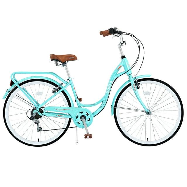 26" Womens Bike 7 Speeds Steel Frame Beach Cruiser Bike Comfort Ladies City Bike, Beige