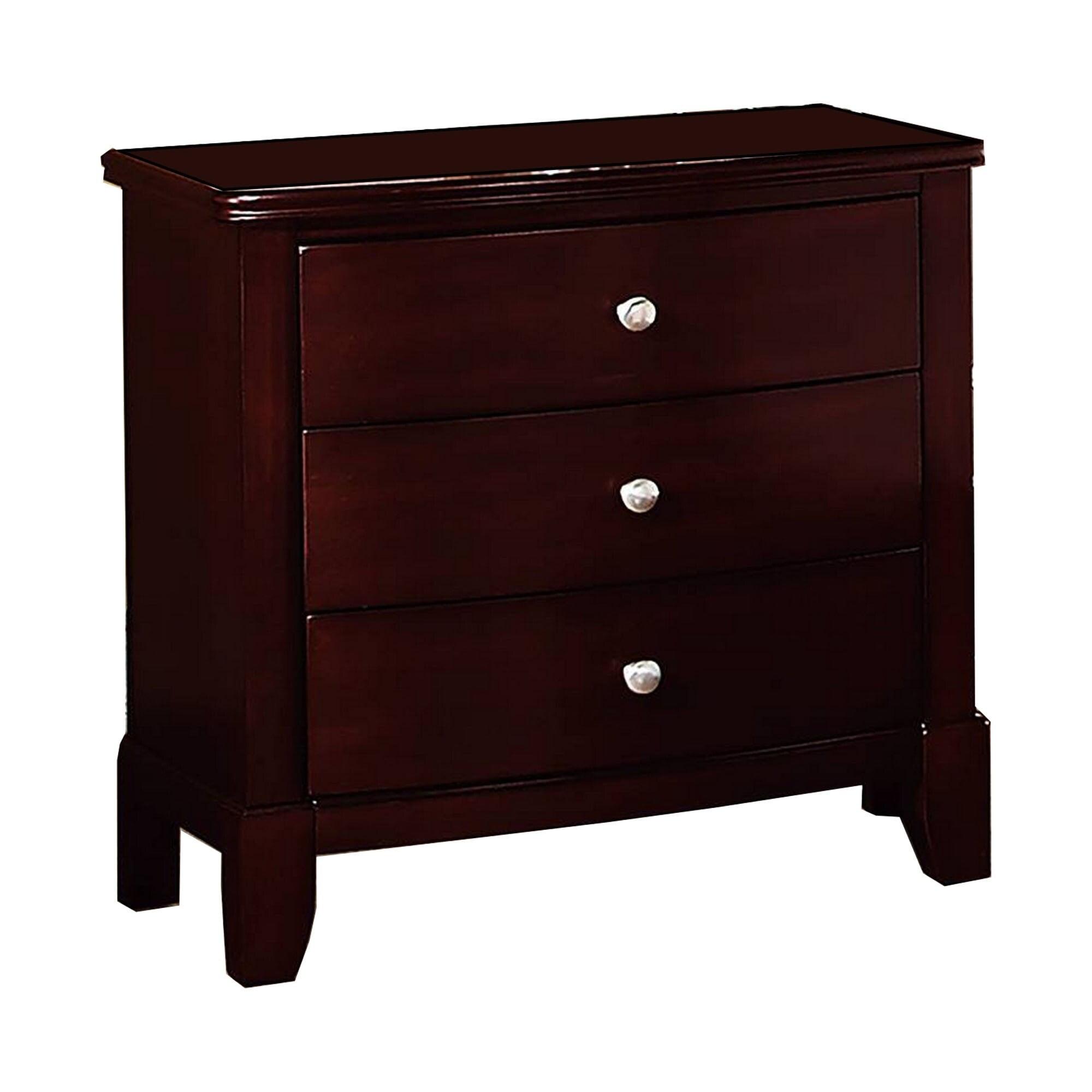 Brown 26 Inch 3 Drawer Wooden Nightstand with Chamfered Legs